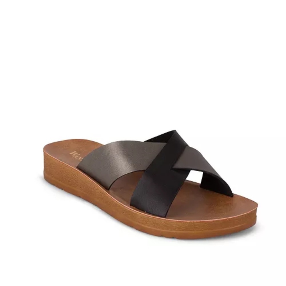 Wanted Heidi Metallic Black Grey Criss Cross Slide‎ Sandals Women's Size 10